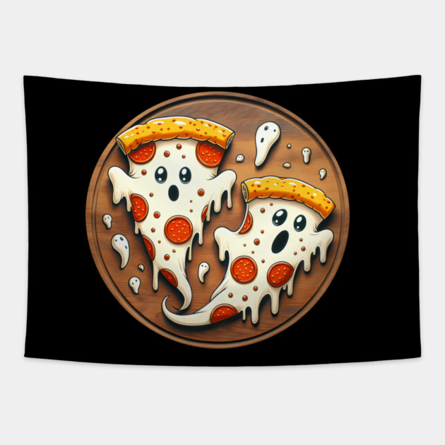 Funny Pizza Ghost Halloween Tapestry by logiamerch