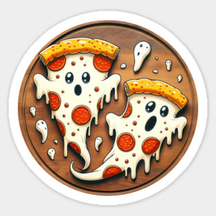 Funny Pizza Ghost Halloween Sticker