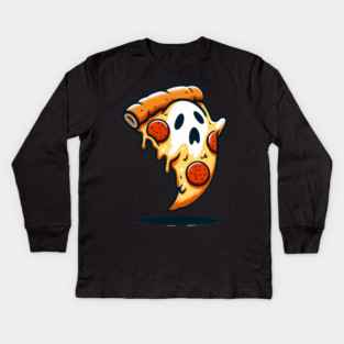 Funny Pizza Ghost Halloween Kids Long Sleeve T-Shirt