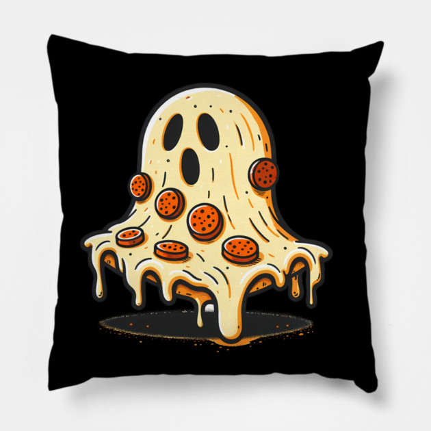 Funny Pizza Ghost Halloween Pillow by logiamerch