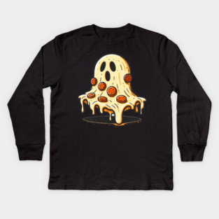 Funny Pizza Ghost Halloween Kids Long Sleeve T-Shirt