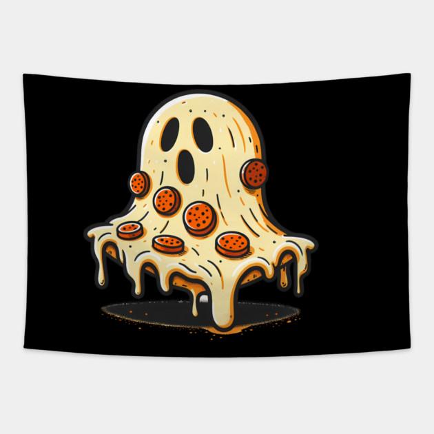 Funny Pizza Ghost Halloween Tapestry by logiamerch