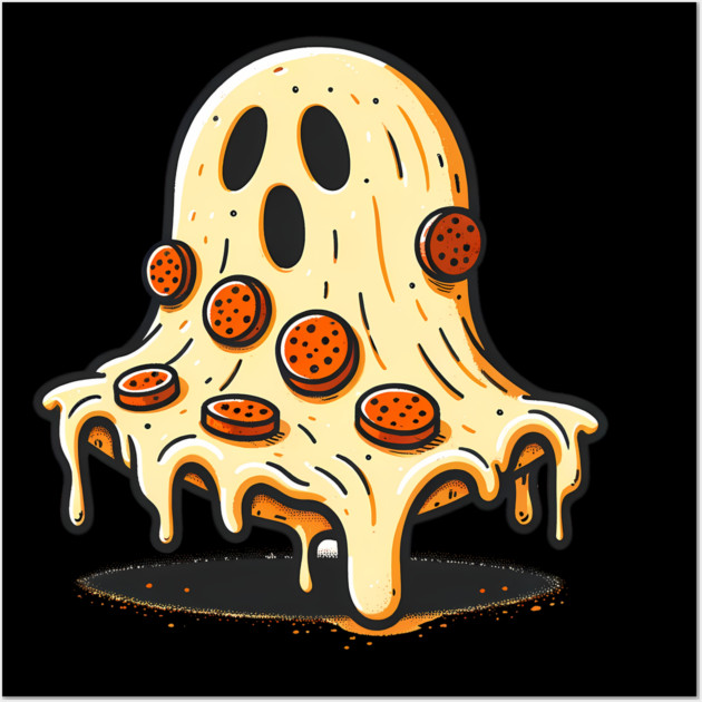 Funny Pizza Ghost Halloween Wall Art by logiamerch