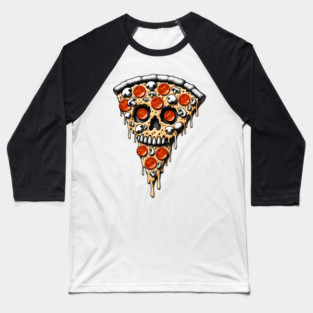 Pizza Skull Face, Funny Pizza Lover, Halloween Baseball T-Shirt