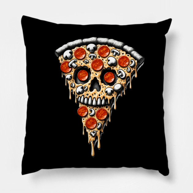 Pizza Skull Face, Funny Pizza Lover, Halloween Pillow by logiamerch