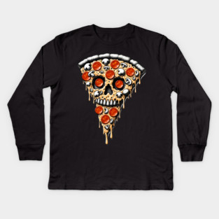 Pizza Skull Face, Funny Pizza Lover, Halloween Kids Long Sleeve T-Shirt