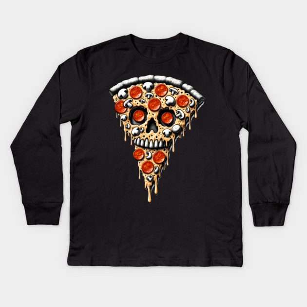 Pizza Skull Face, Funny Pizza Lover, Halloween Kids Long Sleeve T-Shirt by logiamerch