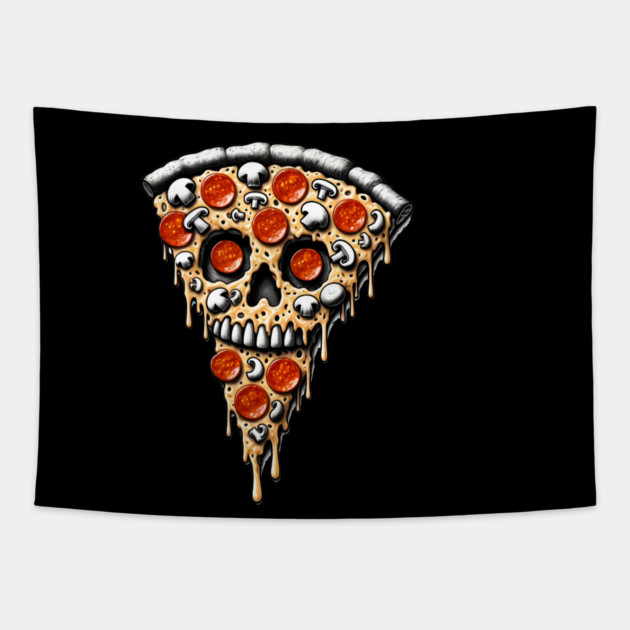 Pizza Skull Face, Funny Pizza Lover, Halloween Tapestry by logiamerch