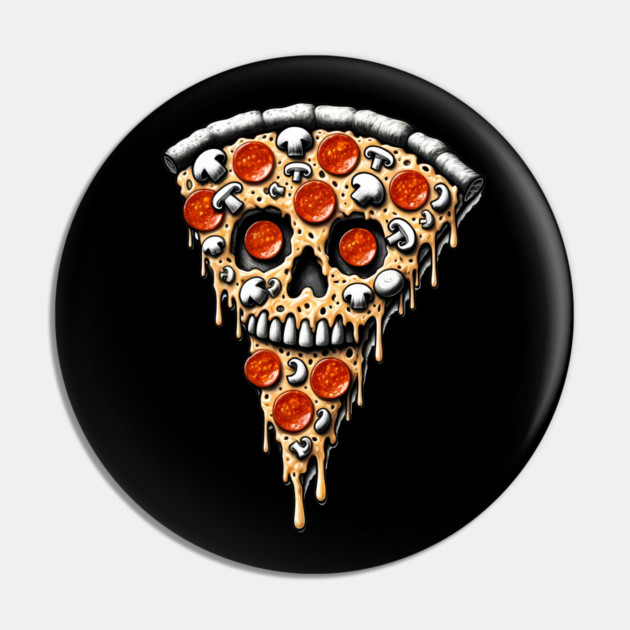 Pizza Skull Face, Funny Pizza Lover, Halloween Pin by logiamerch