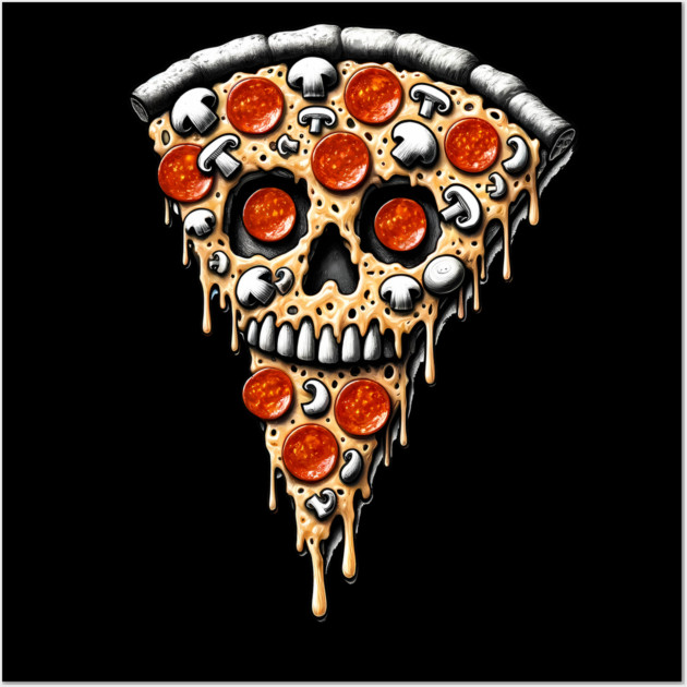 Pizza Skull Face, Funny Pizza Lover, Halloween Wall Art by logiamerch