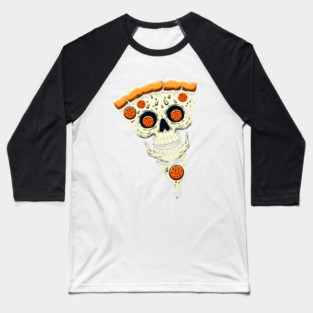 Pizza Skull Face, Funny Pizza Lover, Halloween Baseball T-Shirt