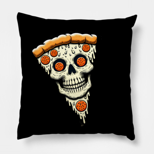 Pizza Skull Face, Funny Pizza Lover, Halloween Pillow by logiamerch