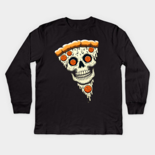 Pizza Skull Face, Funny Pizza Lover, Halloween Kids Long Sleeve T-Shirt