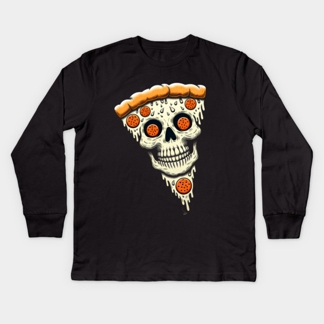 Pizza Skull Face, Funny Pizza Lover, Halloween Kids Long Sleeve T-Shirt by logiamerch