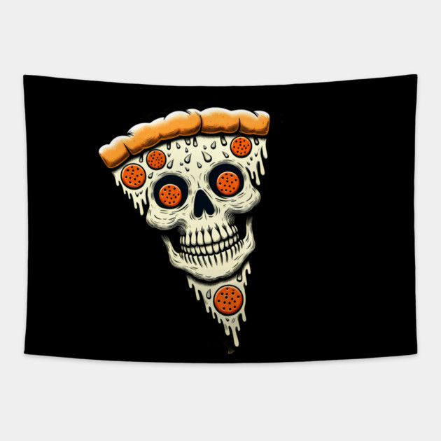Pizza Skull Face, Funny Pizza Lover, Halloween Tapestry by logiamerch
