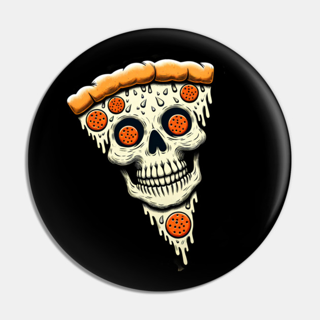Pizza Skull Face, Funny Pizza Lover, Halloween Pin by logiamerch