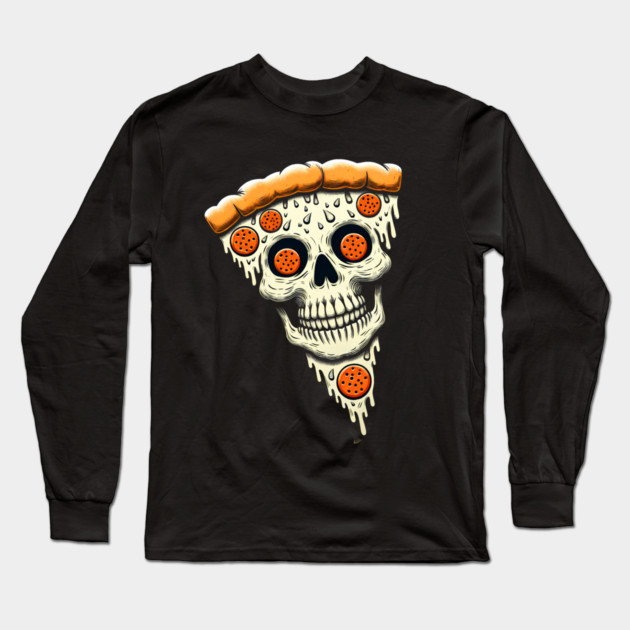 Pizza Skull Face, Funny Pizza Lover, Halloween Long Sleeve T-Shirt by logiamerch
