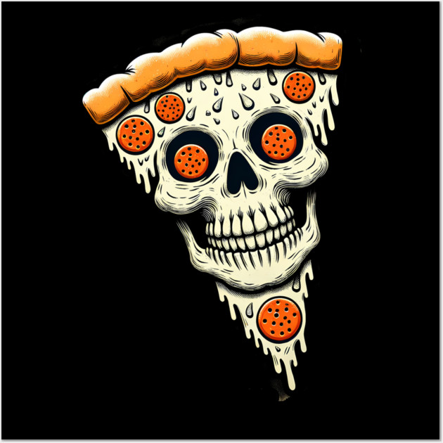 Pizza Skull Face, Funny Pizza Lover, Halloween Wall Art by logiamerch