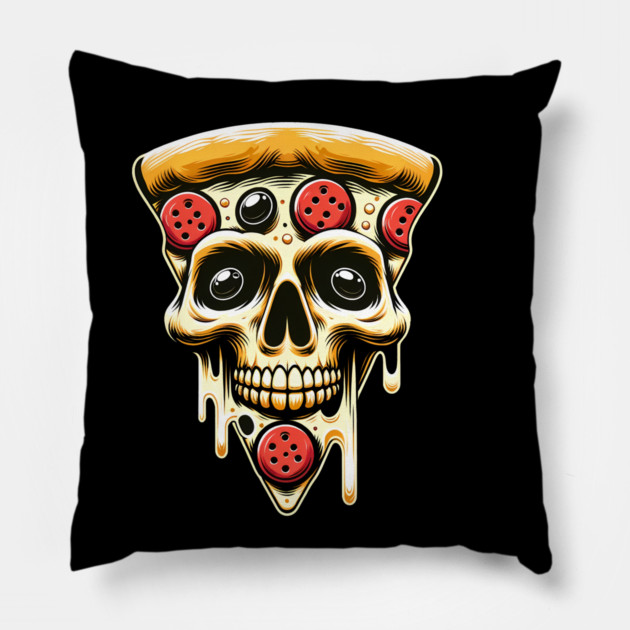 Pizza Skull Face, Funny Pizza Lover, Halloween Pillow by logiamerch