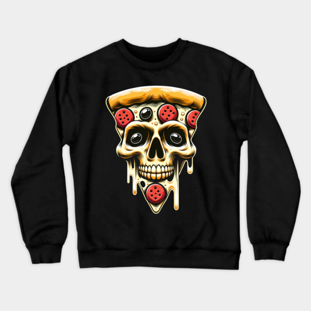 Pizza Skull Face, Funny Pizza Lover, Halloween Crewneck Sweatshirt by logiamerch