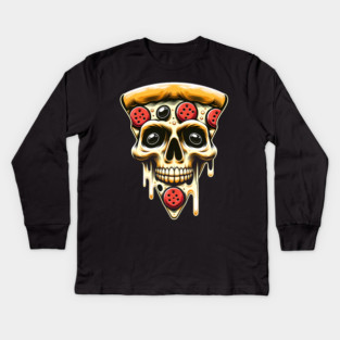 Pizza Skull Face, Funny Pizza Lover, Halloween Kids Long Sleeve T-Shirt