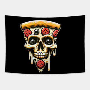 Pizza Skull Face, Funny Pizza Lover, Halloween Tapestry