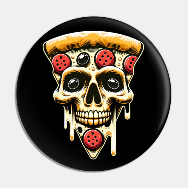 Pizza Skull Face, Funny Pizza Lover, Halloween Pin by logiamerch