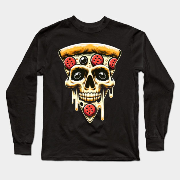 Pizza Skull Face, Funny Pizza Lover, Halloween Long Sleeve T-Shirt by logiamerch