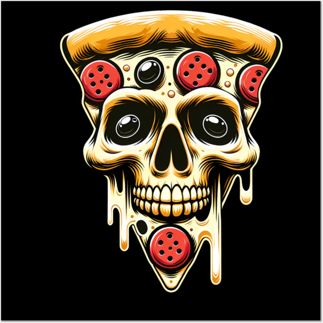Pizza Skull Face, Funny Pizza Lover, Halloween Wall Art by logiamerch
