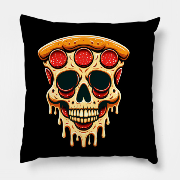 Pizza Skull Face, Funny Pizza Lover, Halloween Pillow by logiamerch
