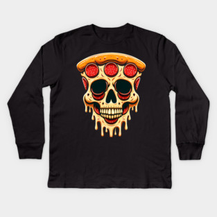 Pizza Skull Face, Funny Pizza Lover, Halloween Kids Long Sleeve T-Shirt