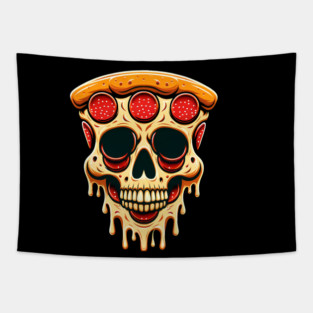 Pizza Skull Face, Funny Pizza Lover, Halloween Tapestry