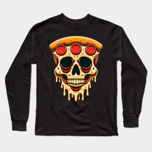 Pizza Skull Face, Funny Pizza Lover, Halloween Long Sleeve T-Shirt