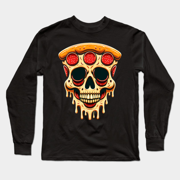 Pizza Skull Face, Funny Pizza Lover, Halloween Long Sleeve T-Shirt by logiamerch