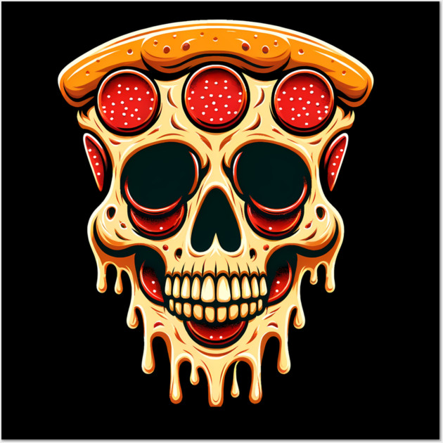 Pizza Skull Face, Funny Pizza Lover, Halloween Wall Art by logiamerch