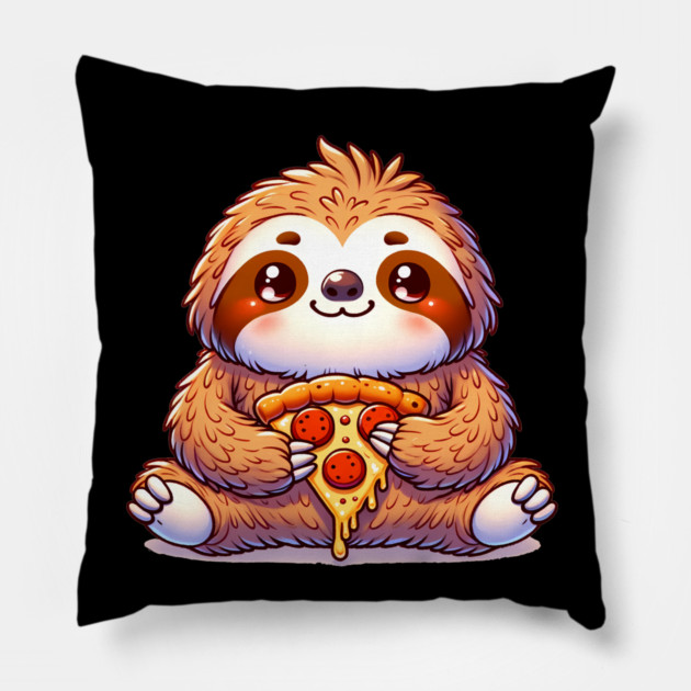 Cute Sloth with a Slice of Pizza Pillow by logiamerch