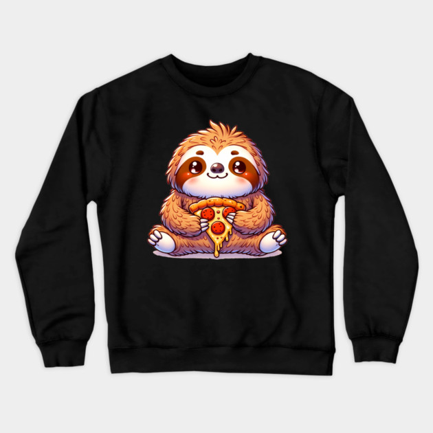 Cute Sloth with a Slice of Pizza Crewneck Sweatshirt by logiamerch