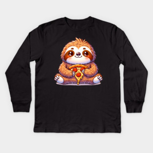 Cute Sloth with a Slice of Pizza Kids Long Sleeve T-Shirt