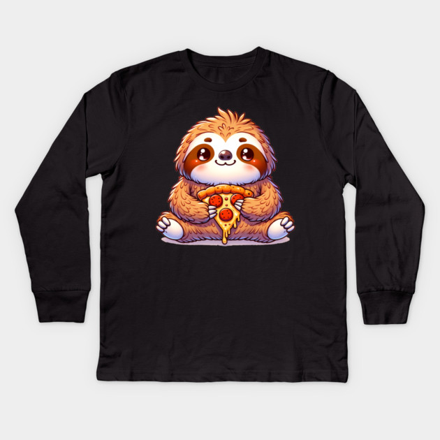 Cute Sloth with a Slice of Pizza Kids Long Sleeve T-Shirt by logiamerch