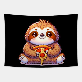 Cute Sloth with a Slice of Pizza Tapestry