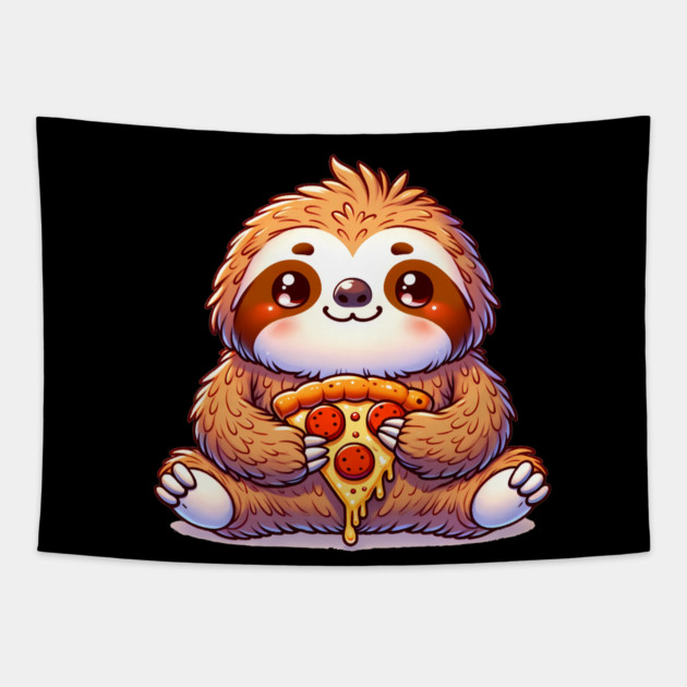 Cute Sloth with a Slice of Pizza Tapestry by logiamerch