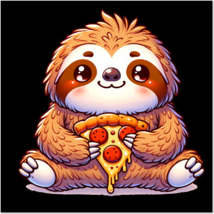 Cute Sloth with a Slice of Pizza Posters and Art