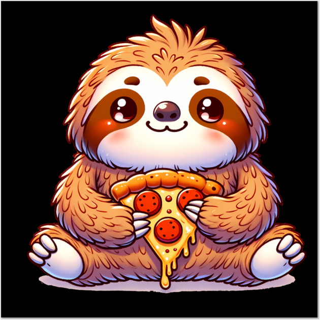 Cute Sloth with a Slice of Pizza Wall Art by logiamerch