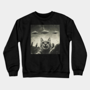 Alien UFO Cat Selfie Crewneck Sweatshirt