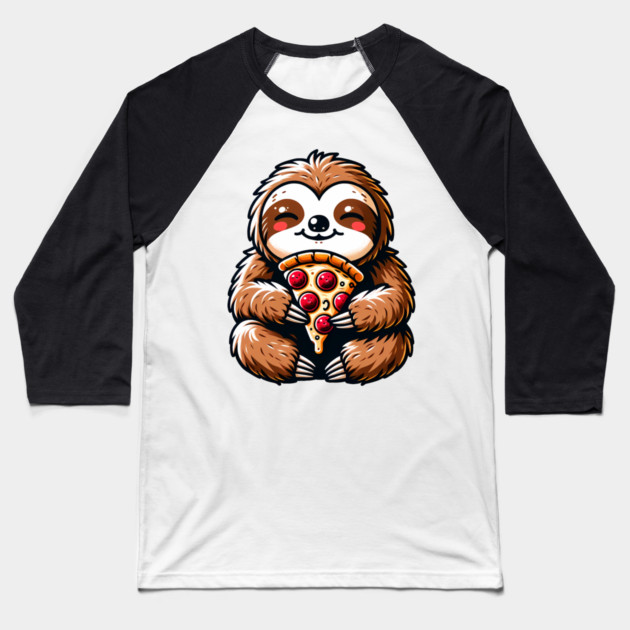 Cute Sloth with a Slice of Pizza Baseball T-Shirt by logiamerch