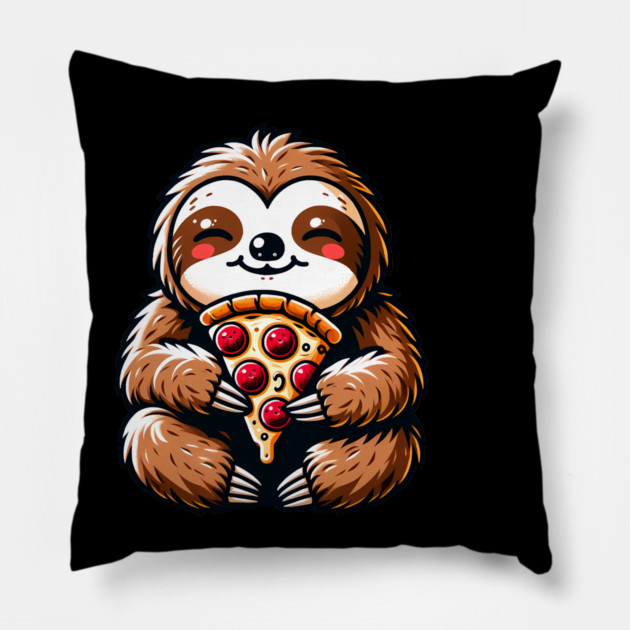 Cute Sloth with a Slice of Pizza Pillow by logiamerch