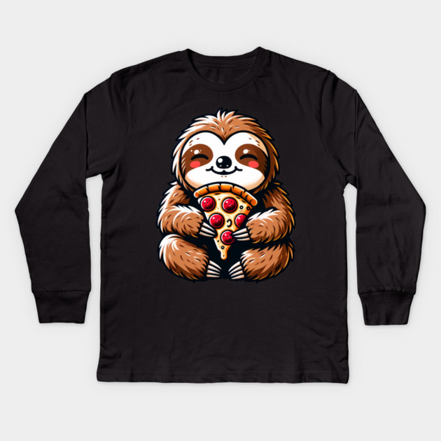 Cute Sloth with a Slice of Pizza Kids Long Sleeve T-Shirt by logiamerch