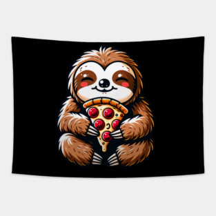 Cute Sloth with a Slice of Pizza Tapestry