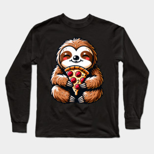 Cute Sloth with a Slice of Pizza Long Sleeve T-Shirt
