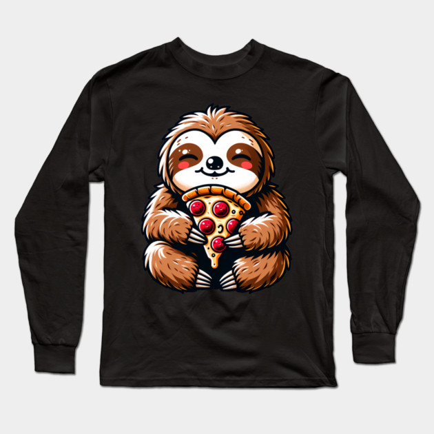 Cute Sloth with a Slice of Pizza Long Sleeve T-Shirt by logiamerch